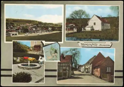 Ansichtskarte Merkenfritz-Hirzenhain 4 Bild Straße Brunnen Gasthaus 1966