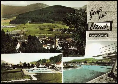 Ansichtskarte Elzach 3 Bild Stadt und Schwimmbad 1971