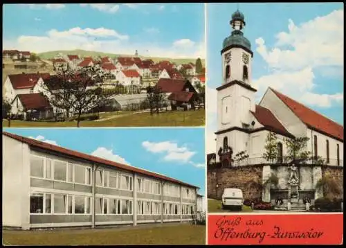 Ansichtskarte Zunsweier-Offenburg 3 Bild Stadt Kirche Schule 1971