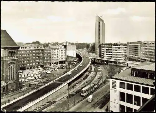Ansichtskarte Düsseldorf Hochstraße u. Thyssen-Haus am Jan-Wellem Platz 1963