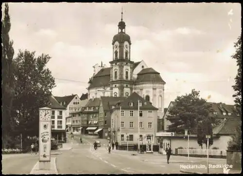 Ansichtskarte Neckarsulm Stadtpartie Uhr Kiosk und Stadtkirche 1968