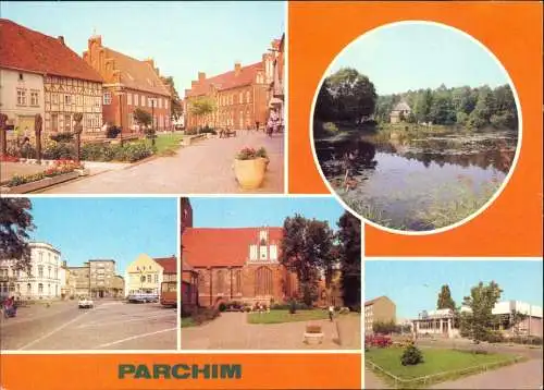 Parchim Wilhelm-Pieck-Platz, Kinderkurheim, Platz der Arbeit, HO-Kaufhalle 1983