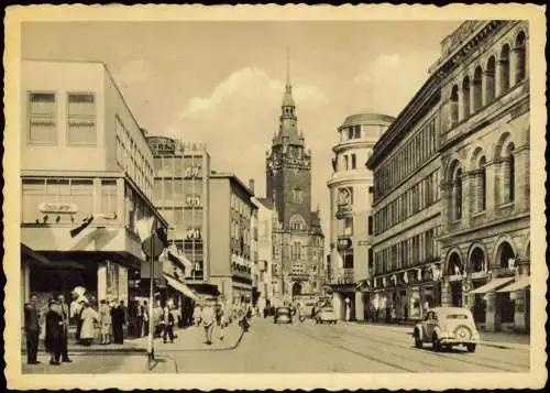 Ansichtskarte Elberfeld-Wuppertal Blick zum Wall und Rathaus 1955