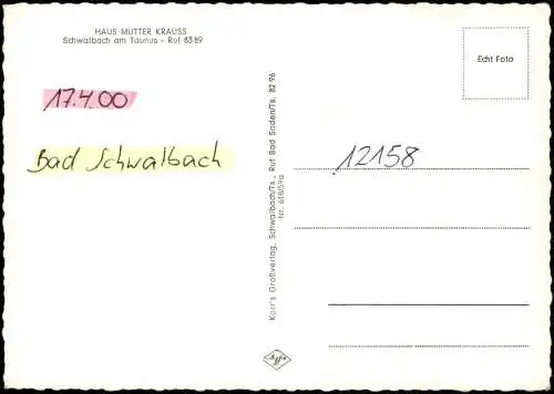 Ansichtskarte Bad Schwalbach Langenschwalbach Haus Mutter Krauss 1969