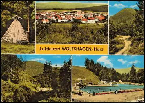 Ansichtskarte Wolfshagen (Harz) MB: Panorama, Meiler, Schwimmbad 1976