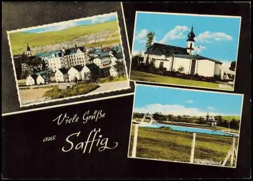 Ansichtskarte Saffig LK Mayen-Koblenz 3 Bild Stadt Kirche Schwimmbad 1971