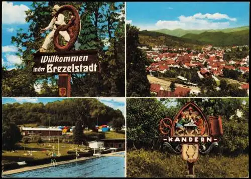 Ansichtskarte Kandern (LK Lörrach) 4 Bild Brezel Wegweiser Schwimmbad 1972