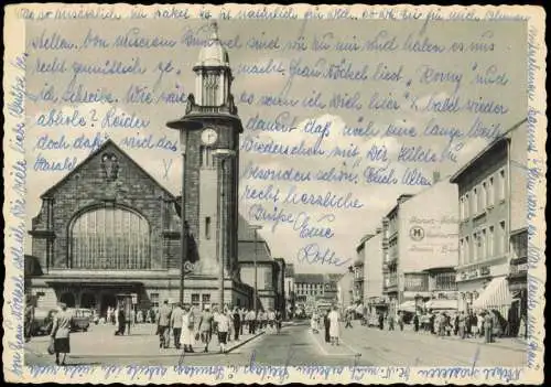 Ansichtskarte Hagen (Westfalen) Hauptbahnhof, Straße Werbung Hansa Hotel 1956