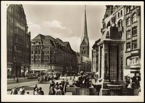 Ansichtskarte Altstadt-Hamburg Mönckebergstraße belebt Straßenbahn 1940