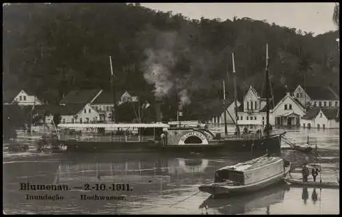 Blumenau Brasilien Inundação Hochwasser Dampfer Deutsche Kolonie Brasil  1911
