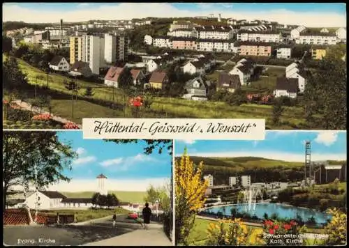 Ansichtskarte Geisweid-Siegen 3 Bild Hüttental Kirchen und Neubaugebiet 1968