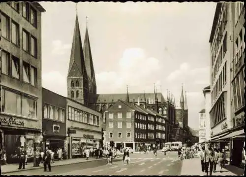 Ansichtskarte Lübeck Sandstraße mit St. Marien - Geschäfte 1962