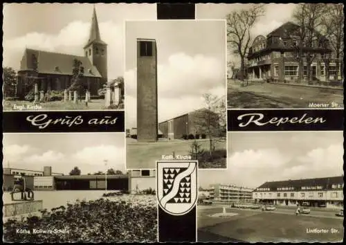 Repelen-Moers Ec. Kirche, Moerser Straße, Schule, Lintforter Straße 1971