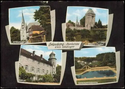 Ansichtskarte Ortenberg (Hessen) Kirchpartie Schloß Schwimmbad 1967