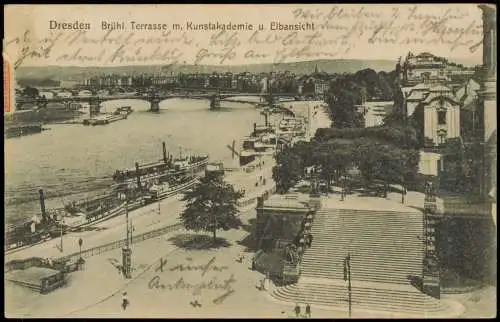 Innere Altstadt-Dresden Brühlsche Terrasse mit Kunstakademie und Elbansicht 1919