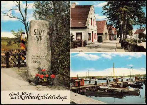 Ansichtskarte Schlutup-Lübeck Grenzstein Straße Hafen 1977
