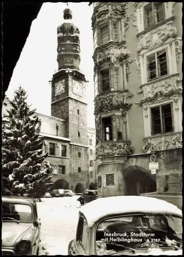 Ansichtskarte Innsbruck mit Helblinghaus im Winter - Autos 1962
