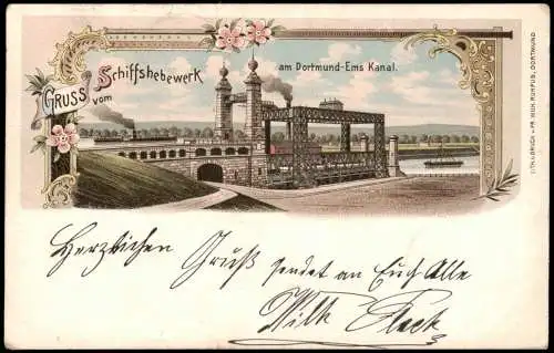 Litho AK Henrichenburg-Castrop-Rauxel Schiffshebewerk Dortmund-Ems Kanal. 1900