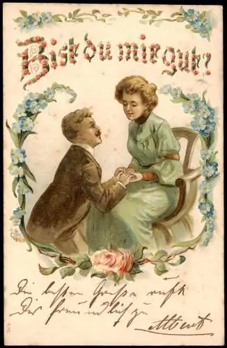 Ansichtskarte  Liebe Liebespaare - Love Bist du mir gut? 1905 Prägekarte