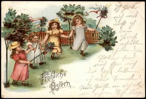 Ansichtskarte  Ostern Easter Kinder mit Bluemenstöcken 1903