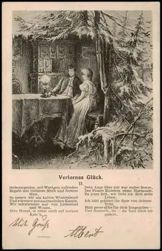 Liebe Liebespaare - Love Verlornes Glück. Mann und Frau am Tisch 1905