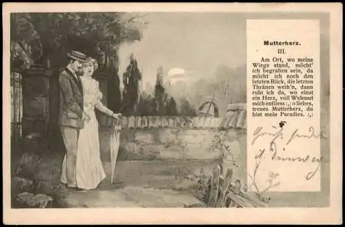 Ansichtskarte  Liebe Liebespaare - Love treues Mutterherz Mondschein 1905