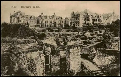 Ansichtskarte Saarburg/Trier Römische Bäder. Stadthäuser 1917  gel. Feldpost