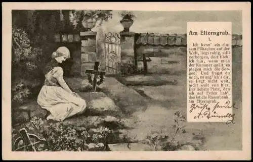 Ansichtskarte  Künstlerkarte Am Elterngrab. I. 1905