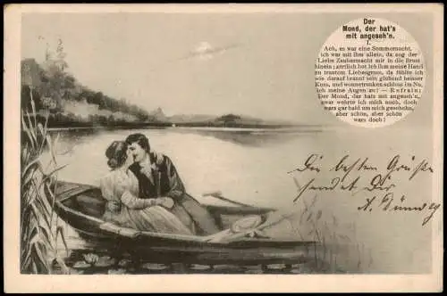 Ansichtskarte  Liebe Liebespaar auf Boot bei Mondschein Love 1905