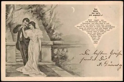 Ansichtskarte  Liebe Liebespaar auf Treppe - Love Mond Künstlerkarte 1905