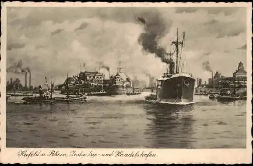 Ansichtskarte Krefeld Crefeld Rhein, Industrie- und Handelshafen. 1936