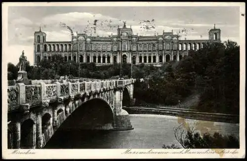 Ansichtskarte Haidhausen-München Maximilianeum mit Maximilianabrücke 1935