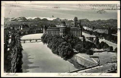 Ansichtskarte München Isarpartie mit Deutschen Museum Alpen 1934