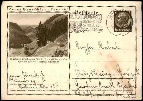Ansichtskarte .Thüringen Ganzsache Kr. Hildburghausen 1936