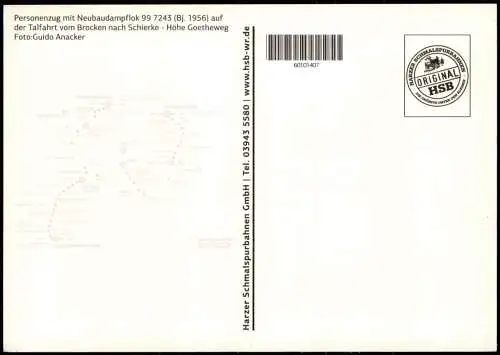 Ilsenburg (Harz) Personenzug mit Neubaudampflok 99 7243 Talfahrt Brocken 2002
