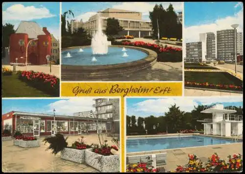 Ansichtskarte Bergheim Neubauten Park Schwimmbad Erft 1985