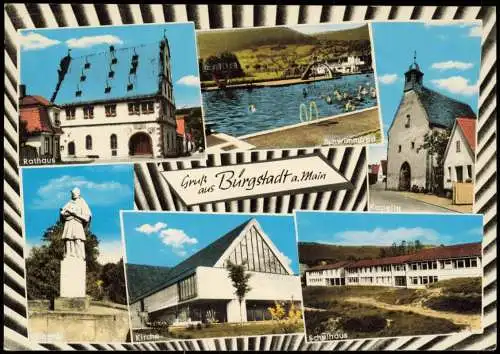 Bürgstadt (LK Miltenberg) Kirche, Schule, Denkmal, Schwimmbad 1970