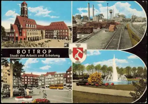 Ansichtskarte Bottrop Rathaus, Fabrik, Park, Straße 1972