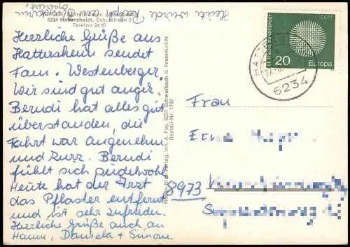 Ansichtskarte Hattersheim am Main Rathaus Straße Kirchen 1975