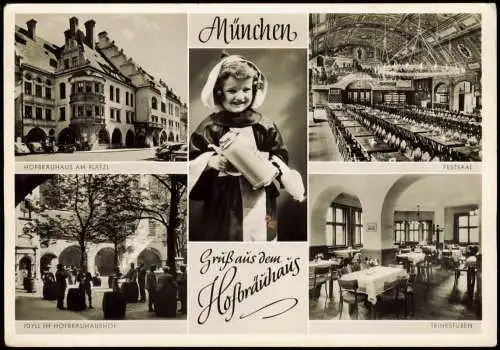 Ansichtskarte München 5 Bild Hofbräuhaus Kindl Innenansichten 1959