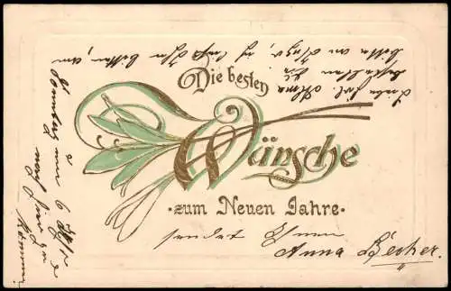 Neujahr Sylvester New Year Gold Jugendstil Art Nouveau 1904 Gold Goldschrift