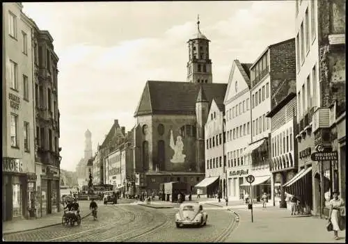 Augsburg St. Moritz Kirche, Straßen Partie, Autos u.a. VW Käfer 1960