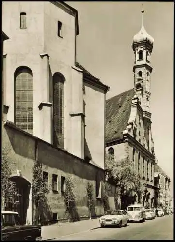 Ansichtskarte Augsburg EVANG. HEILIG KREUZ, Autos u.a. VW Bully 1960