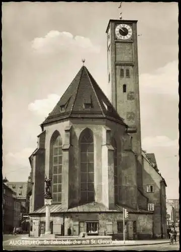 Ansichtskarte Augsburg St. Jakobskirche mit St. Georgsbrunnen 1960
