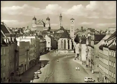 Augsburg Panorama-Ansicht, Jakobskirche, Rathaus und Perlachturm 1960
