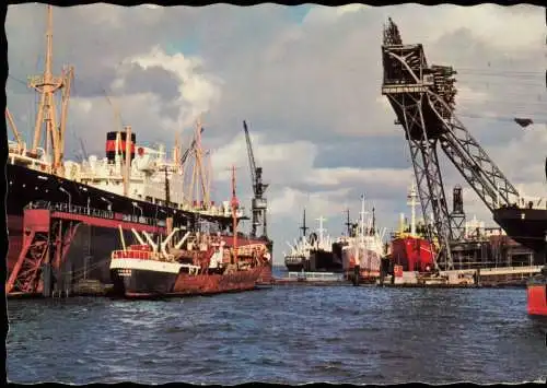 Altona-Hamburg Hafen Entladung Kräne Frachtschiffe Schiffe 1962
