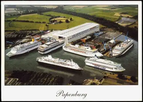 Papenburg (Ems) Meyer-Werft (Fotomontage mit div. Schiffen) Luftaufnahme 2000