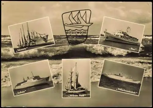 Ansichtskarte .Mecklenburg-Vorpommern MB OSTSEEWOCHE Segelschiffe Dampfer 1961