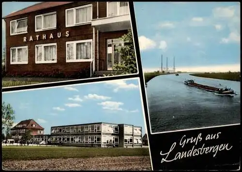Ansichtskarte Landesbergen (Weser) 3 Bild Stadt Schiff und Fabrikanlage 1971