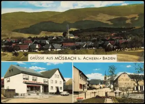 Ansichtskarte Mösbach-Achern 3 Bild Bäckerei Ortspartie Stadt 1977